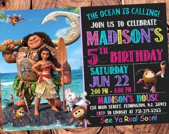 Invitación de Moana Invitación de cumpleaños de Moana Fiesta de Moana Invitación de Moana Invitaciones de Moana