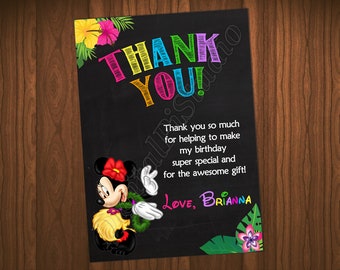 Minnie Mouse Luau Thank You Card Minnie Mouse Luau Invitation Minnie Mouse Invitation Minnie Mouse Luau Birthday Minnie Mouse Luau Party