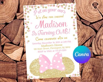 Pink Minnie Mouse Invitation Pink and Gold Minnie Mouse Invitation Baby Minnie Mouse Invitation Baby Minnie Mouse Birthday