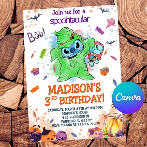Stitch Halloween Invitation Stitch Invitation Stitch Birthday Invitation Stitch Party Stitch Editable Invitation Stitch Digital Card