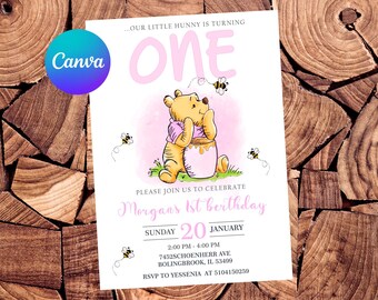 Invitación de Winnie the Pooh Invitación de cumpleaños de Winnie the Pooh Fiesta de Winnie the Pooh Invitación editable de Winnie the Pooh