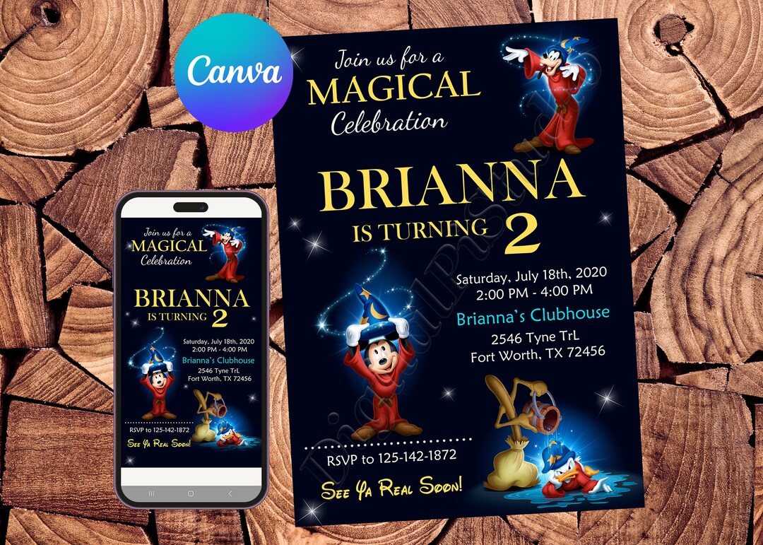 Mickey the Sorcerers Apprentice Invitation Mickey Mouse Invitation ...