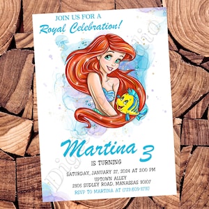 Invitation Ariel aquarelle Invitation petite sirène Invitation Ariel Invitation aquarelle Anniversaire petite sirène