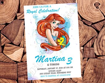 Invitación de acuarela de Ariel Invitación de La Sirenita Invitación de Ariel Invitación de acuarela Cumpleaños de La Sirenita
