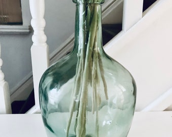 Green Bottle Glass Narrow Neck Vase |  Flowers Pampas Grass base | Floor vase for dried flowers / valentines gift / gift for her