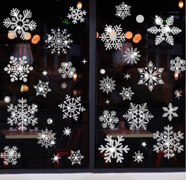 Reusable Silver Christmas Snowflake Window Stickers Self Cling
