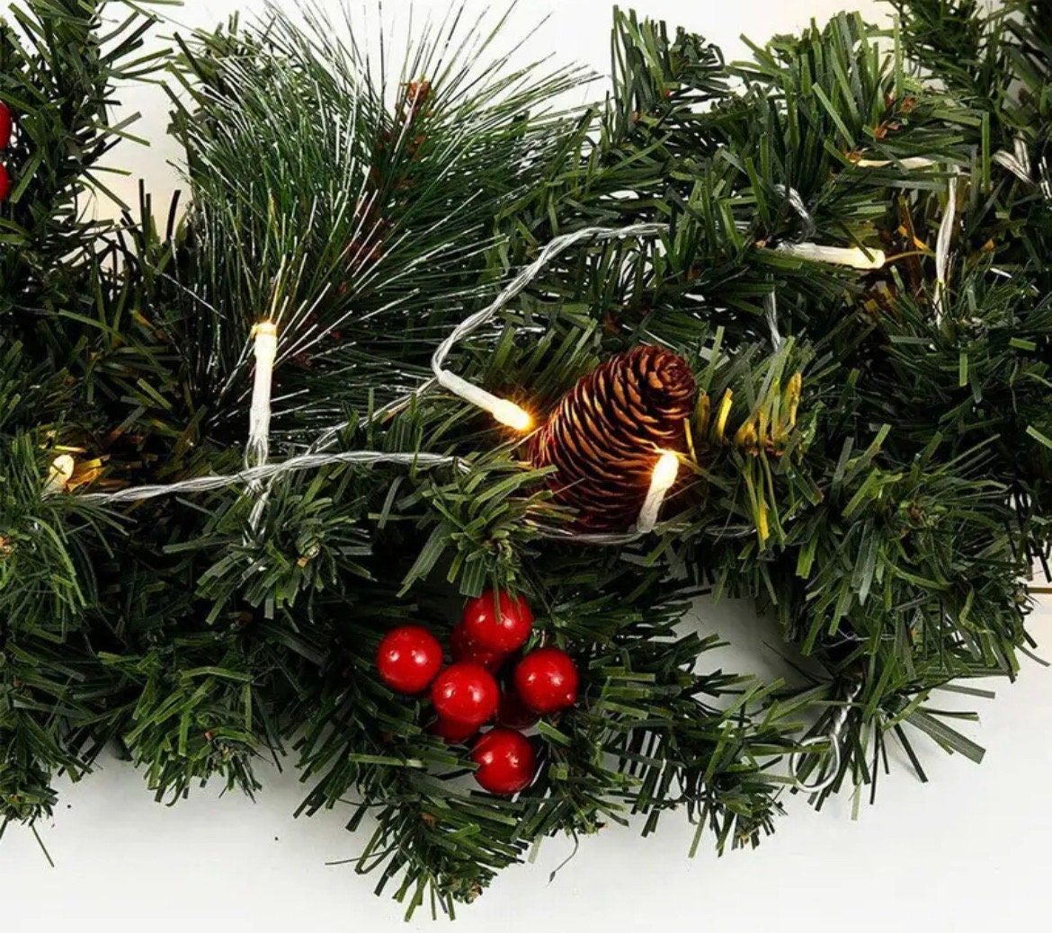 9ft Prelit Christmas Garland With Lights - Battery Operated, Pine Cones & Berries, Indoor/Outdoor