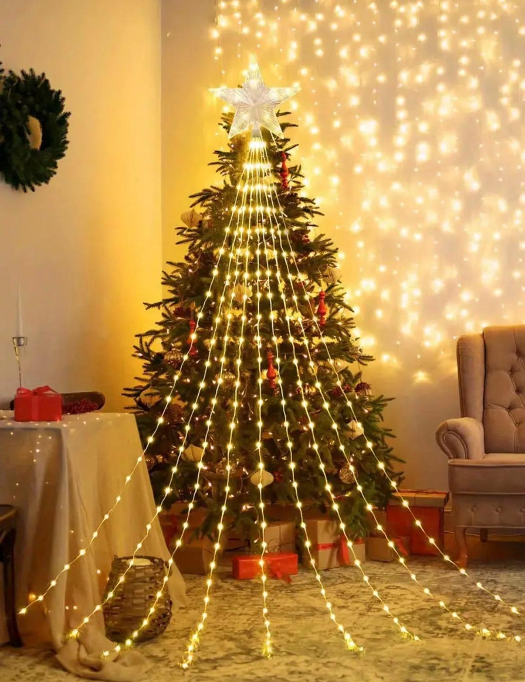 Star Tree Topper String Lights: Battery Operated Fairy Lights (140 LED ...