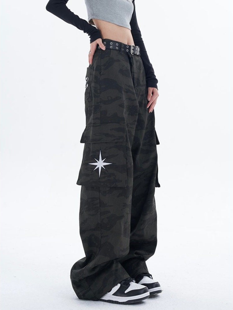 Y2K Retro Camouflage Cargo Pants Women Hip Hop Streetwear Star - Etsy
