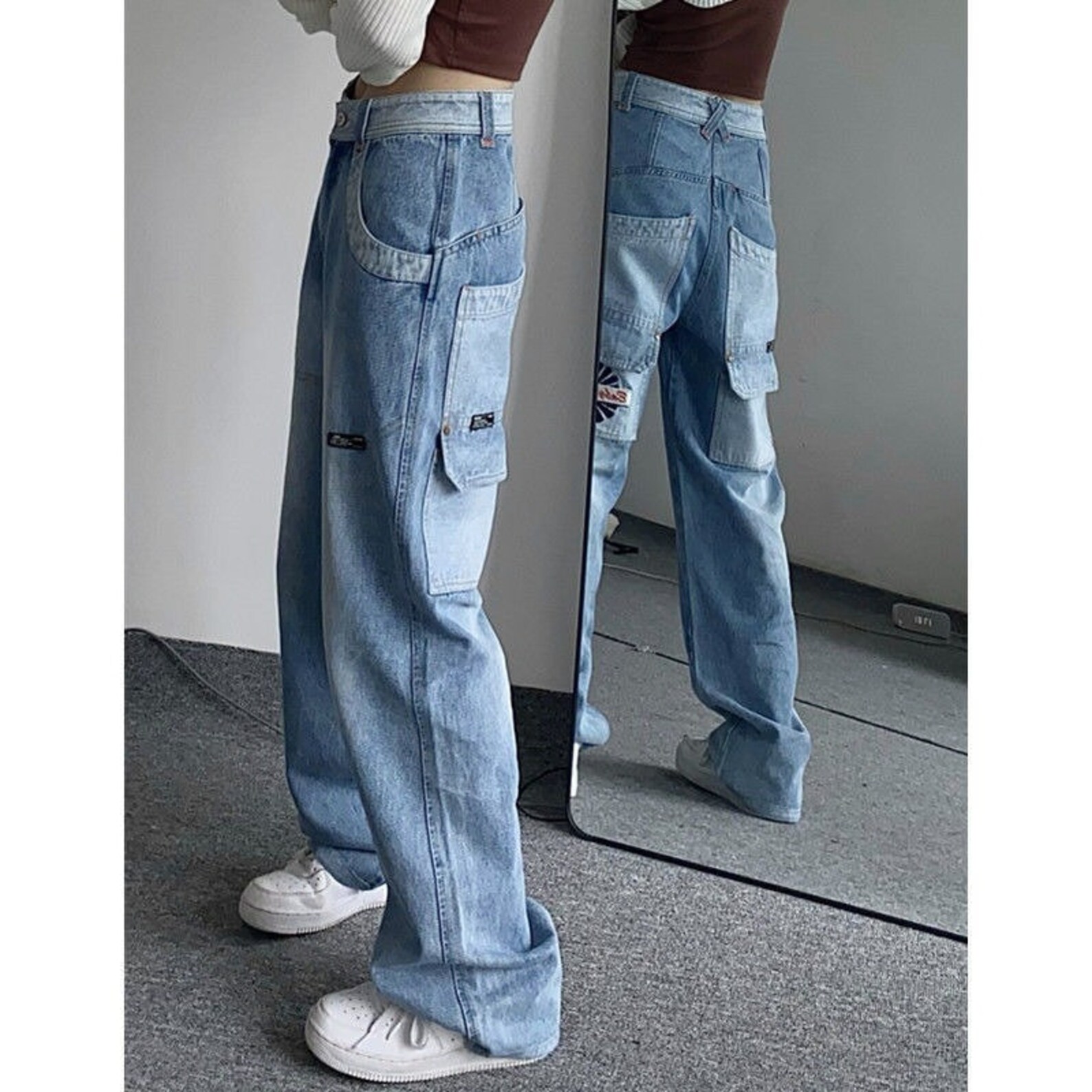 Vintage Cargo Jeans Women Y2k Hip Hop Baggy Wide Leg Denim | Etsy