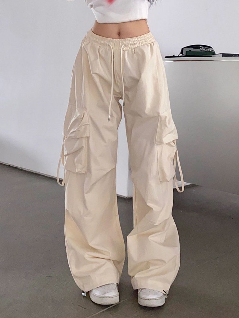 Kpop Beige Cargo Pants Women Harajuku Y2K Vintage Streetwear - Etsy