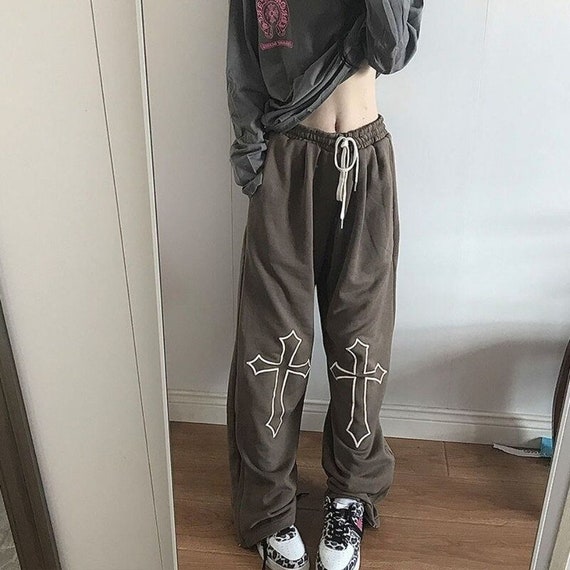 Brown Vintage Baggy Pants Women Winter Fleece Jogging Harajuku Hip Hop Black  Sweatpants Streetwear Loose Trousers Korean 