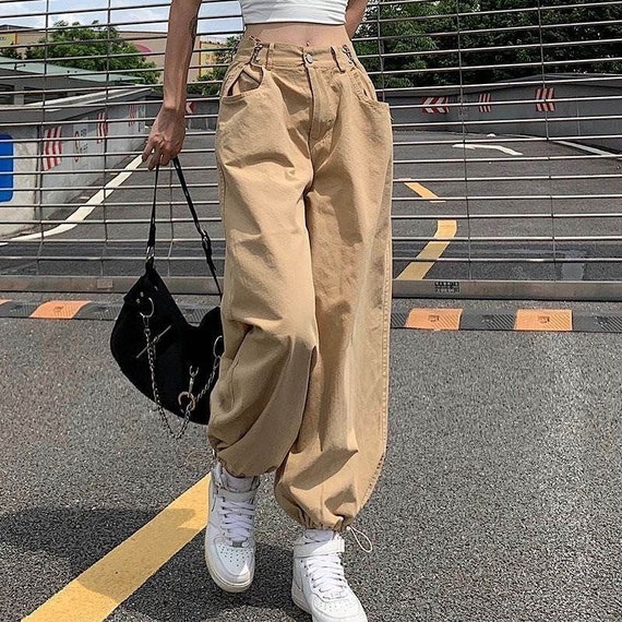 Y2K Fashion Khaki Cargo Pants Hip Hop Style Loosed - Etsy 日本