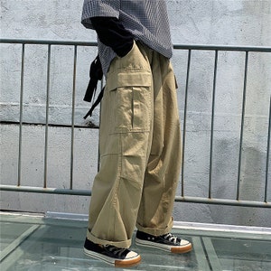 Estilo japonés Moda Hombres Joggers Pantalones Gran Bolsillo Holgado Pantalones  Cargo Hombre Harem Pantalones Callejeros Hip Hop Casual Pantalones Hombres