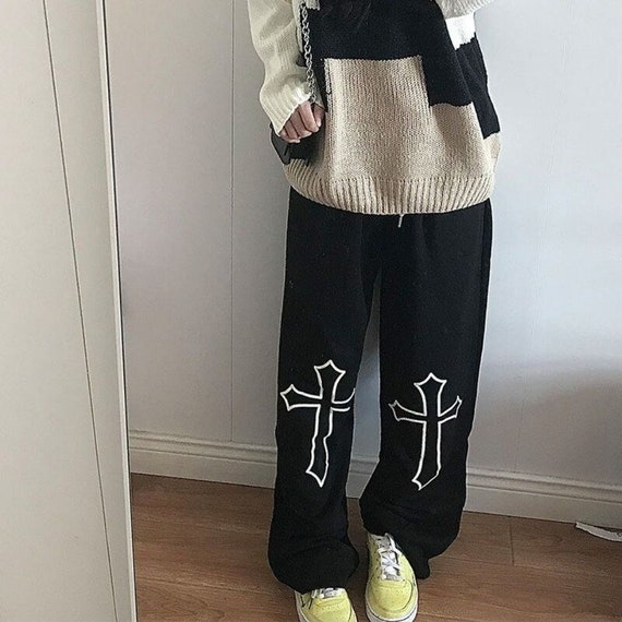 Fashion (Black)Gothic Harajuku Baggy Sweatpants Women Men Loose Wide Leg  Overalls Fairy Grunge Sports Pants Korean Fashion Alternative Clothes DOU @  Best Price Online