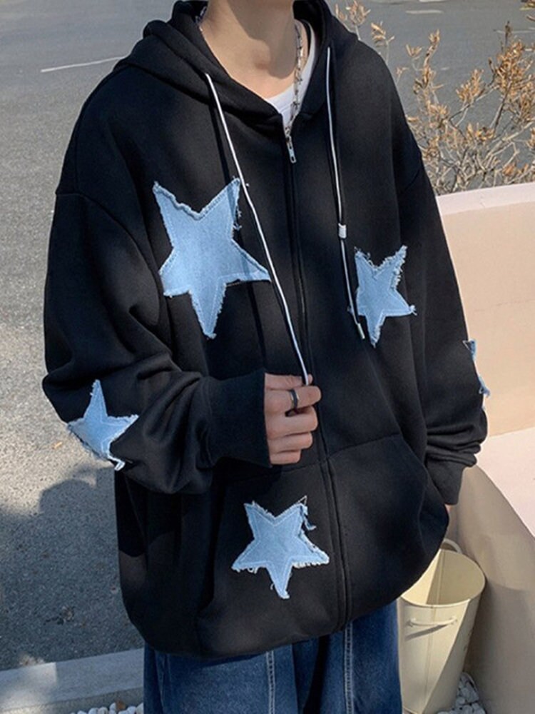 Men's Star Patch Zip up Hoodie for Men Oversized Y2k - Etsy