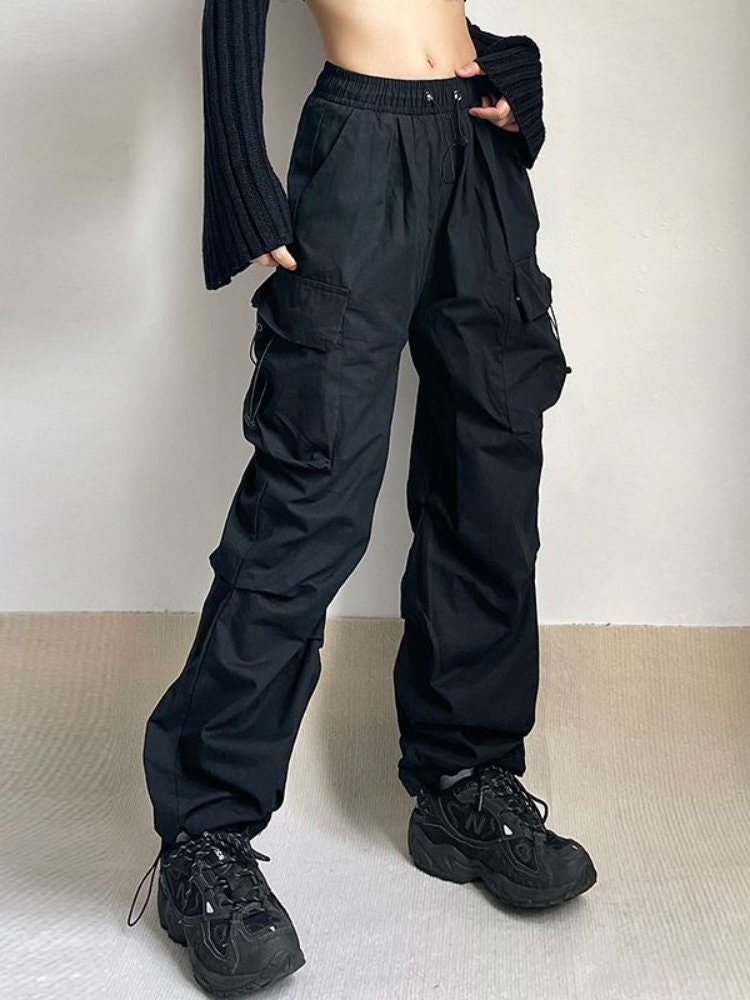Harajuku Oversized Cargo Parachute Pants Women's Streetwear Vintage Y2K Hip  Hop Wide Leg Joggers Baggy Sweatpants Techwear 