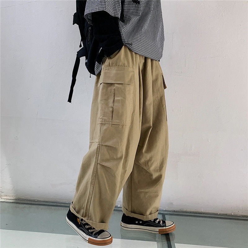 Vintage Khaki High Waist Cargo Pants For Women Oversized Office