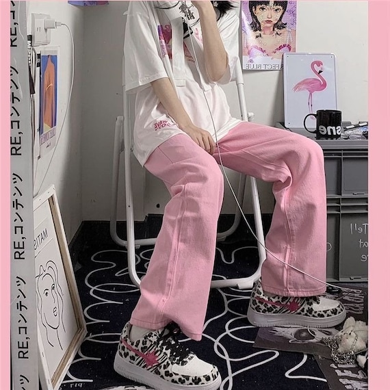 Y2K Baggy Pink Jeans Women Kawaii Korean Fashion Oversize Low Rise