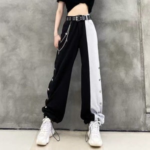 Black Wide Leg Pants With High Front Slits, Black High Waist