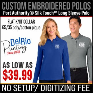 Embroidered Logo Polo Shirt: Port Authority Silk Touch Long Sleeve