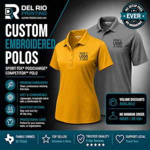 Custom Embroidered Sport-Tek Polo, Business Logo Shirt, Company Uniform, Men’s & Women’s PosiCharge Polo