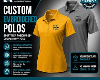 Custom Embroidered Sport-Tek Polo, Business Logo Shirt, Company Uniform, Men’s & Women’s PosiCharge Polo