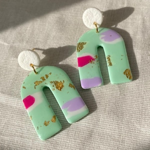 Second Choice: Einzigartige, bunte Statement-Ohrringe | Polymer Clay | Edelstahl Nickelfrei | Federleicht | Minimal Waste | Mint Pink Weiß