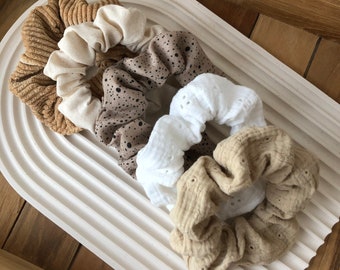 Schöne Scrunchies für alle Haare Einzeln | Set | Breites Gummi | Musselin | Kette | Schonend | Einfarbig | Haarband | fair produziert