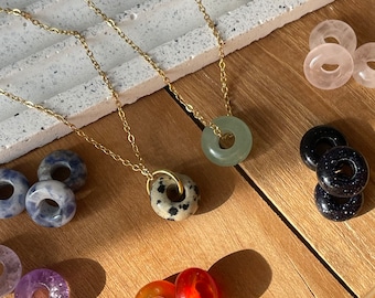 Naturstein Ketten | Edelstahl | Nickelfrei | Halskette mit Anhänger | Wechselperlen | Donut | Personalisieren | Halskette Gold mit Edelstein