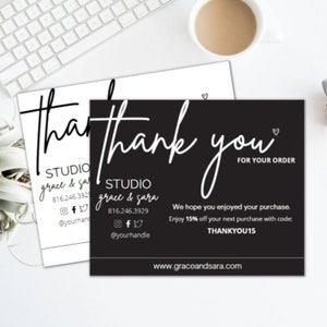 Minimalist Thank You for your order card template, thank you for your purchase card, Business Thank you Card, Customer thank you note, black