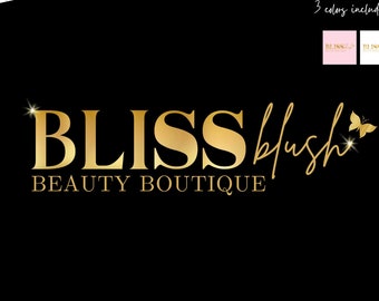 Schmetterling Beauty Boutique Logo in Gold: Anpassbares Glam Design (Canva Template)