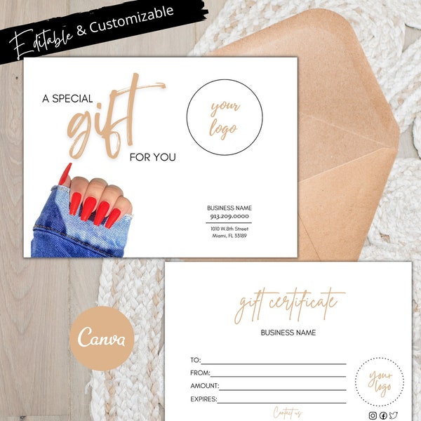 Nail Salon Gift Certificate Template, Salon Gift Card Template, Gift Voucher Template, Nail Technician  Gift Certificate, Nail Gift Card,