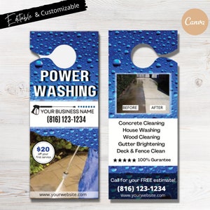 Vorlage für Front- und Hinterdruckwäsche für Türaufhänger, Außenreinigungsexperten, Dachreinigung, Türaufhänger anpassen, Power Washing Door Flyer