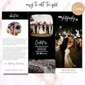 Photography Trifold Brochure Template for CANVA,  Photography Flyer, Photography Brochure Template, Studio Welcome Flyer, Wedding brochure