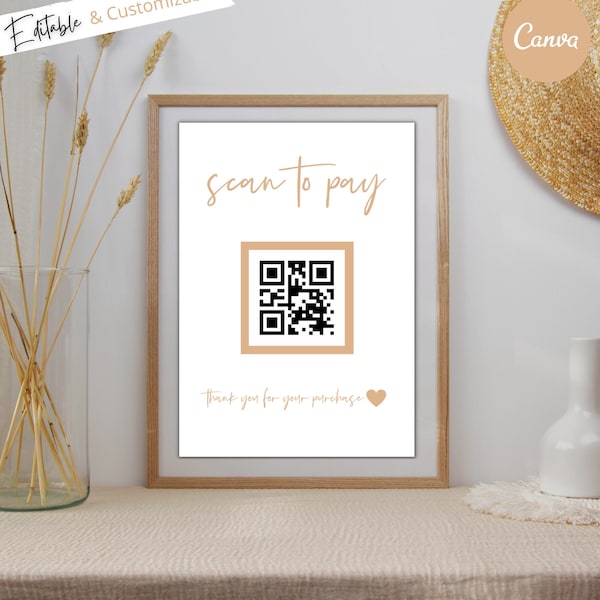 QR Code Sign Template, Scan to Pay Sign, Small Business Marketing, CashApp Paypal Venmo Sign, Customizable Venmo QR Sign,  Cash App Sign