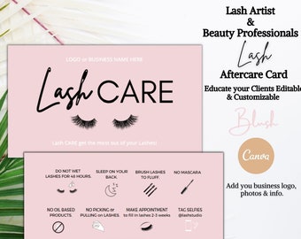Lash Care Karte, bearbeitbare AfterCare Karte | DIY Beauty Lash Extensions Karte | Feminine Pink Wimpernpflege l 3.5x2” Visitenkarte| Kosmetikerin