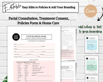 Formulario de consulta facial, formularios faciales, formularios de consentimiento para esteticistas, formulario de información del cliente, formulario de admisión de clientes, formulario de consulta sobre el cuidado de la piel