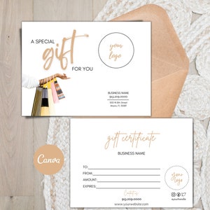 Editable Boutique Gift Certificate Template: Small Business Gift Card (Canva)