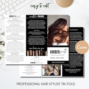 Brochure de coiffeur, coiffeur à trois volets, brochure de coiffeur imprimable, brochure de salon modifiable, brochure d&#39;entreprise imprimable à trois volets