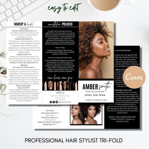 Brochure de coiffeur, coiffeur à trois volets, brochure de coiffeur imprimable, brochure de salon modifiable, brochure d&#39;entreprise imprimable à trois volets