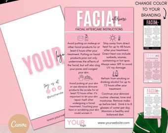 Facial Aftercare Card| Esthedtician Care Card| Esthetician Treatment Card| Facial Procedure Care| Chemical Peel Facial Care | Salon Template