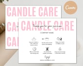 Editable Candle Care Card, Printable Candle Care Template, Pink Watercolor Candles Care Guide, Candle Safety Card Design, Instant, editable