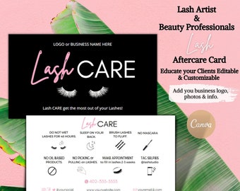 Wimpernpflege Karte | Bearbeitbare After Care Karte | Lash Extensions Karte| Feminine Wimpernpflege l Visitenkarte| Kosmetikerin | Wimpernverlängerung