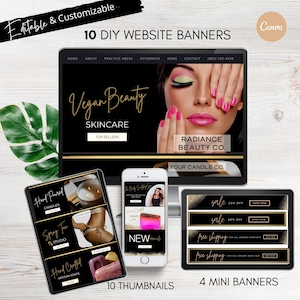DIY Website Banner Templates, Editable Website Thumbnails, Spa Online Shopify Templates Shop Design Templates, Minimalist Website