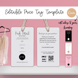 Modelo de etiqueta de preço editável, etiquetas de produto, etiqueta de produto minimalista, etiqueta personalizada para roupas, etiqueta comercial, modelo Canva de etiqueta boutique