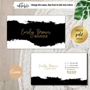 Black & Gold Watercolor Business Card Template: Editable Canva Design