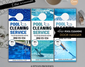 Pool Cleaning Service Door Hanger Template: Customizable Flyer (Digital Download)