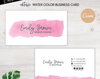 Pink Watercolor Business Card Template, Watercolor Business Cards, Printable Business Card Design, Editable Lux Company Cards Template,