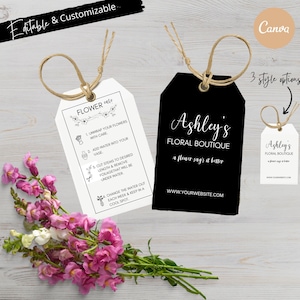 Bearbeitbare Floristen Hang Tag Vorlage, minimalistische Blumen Pflegeanweisungen, benutzerdefinierter frischer Blumenstrauß Geschenkanhänger druckbar, Blüten Pflegeanleitung